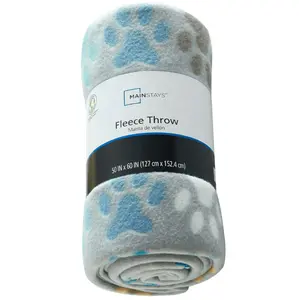 Mainstays Gray Paw Printed Cozy Fleece Throw Blanket, 50" x 60"