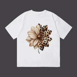 Vintage Half Leopard Print Flower Boho Chic Oversized Graphic Tee women tshirt women's tops