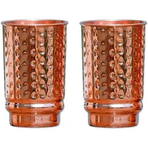 Pure Copper Hammered Cups Set of 2 - Copper Tumblers and Copper Cups for water 11.8 oz (350 mL), Ayurvedic Copper Cups for Daily Use (Hammered Cup)