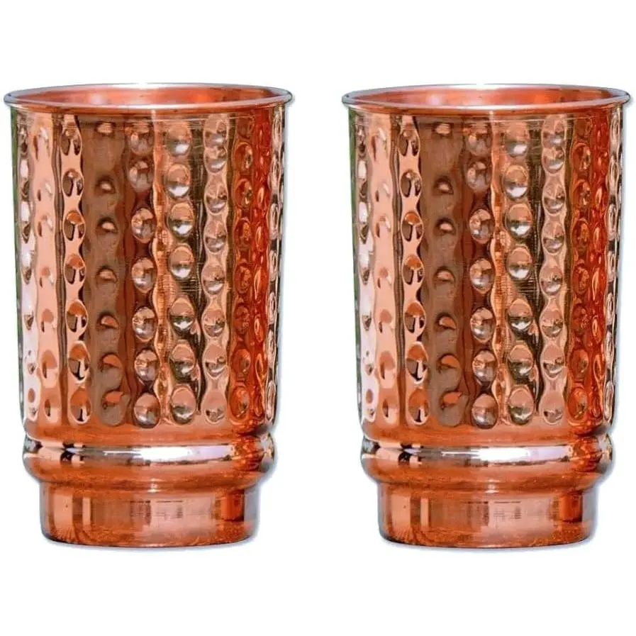 Pure Copper Hammered Cups Set of 2 - Copper Tumblers and Copper Cups for water 11.8 oz (350 mL), Ayurvedic Copper Cups for Daily Use (Hammered Cup)