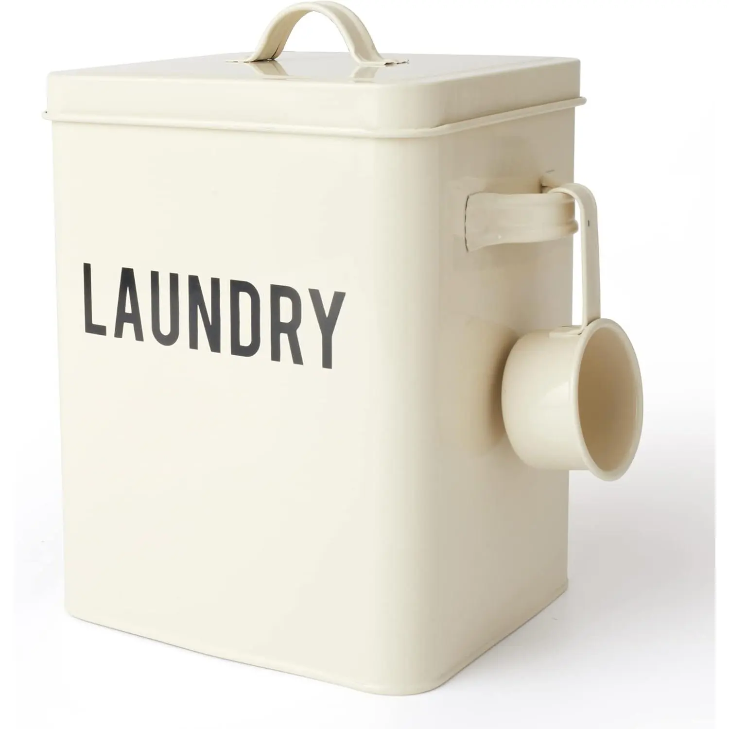 Laundry Detergent Powder Storage Tin Box  Farmhouse Room Decor 9 Inch High Cream
