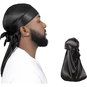 2 Pieces Silky Durag Pack for Men Women Waves, Premium Satin Deluxe Du-rag Unisex Leather Studded Skull Headwrap