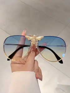 Women's Fashion Frameless Glasses, Frog-Shaped Lenses, Stylish Bee Design Eyewear Accessories, New Style Ladies' Eye Protection