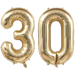 40-Inch Light Gold Number 30 Balloon Jumbo Foil Digital Balloons for 30th Birthday & Anniversary