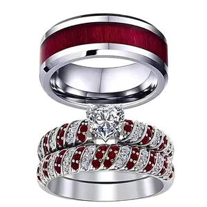 1 ring for men and 2 rings for women Fashion heart shaped couple rings