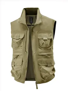 Men's Solid Color Multi-pocket Design Vest Jacket, Sleeveless Waistcoat, Regular Fit Casual Outdoor Work Waistcoat for Fishing & Hunting, Men's Clothes for Daily Wear, Tops