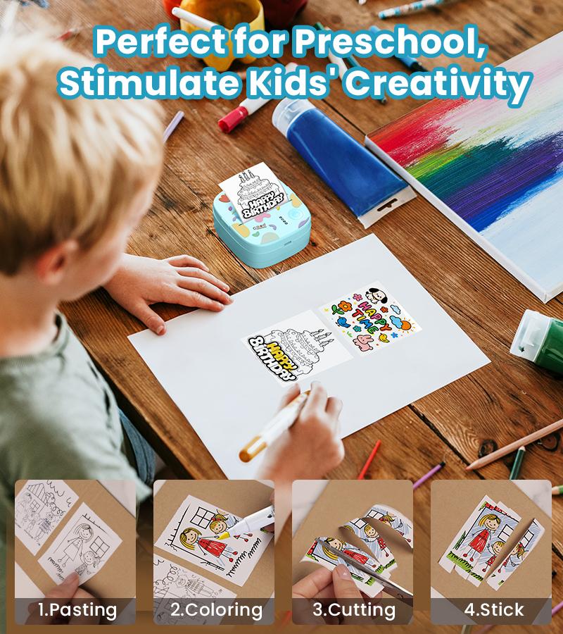 [Springglowup] XenGro Mini Printer Bluetooth included 3 Roll label Thermal Pocket Printer,Inkless Small printer B&W Printing Only for Photos, Study Notes, Lists,Memos, Journals Printing Machine Sticky Label, Birthday Gifts for Kids Girls Boys Blue