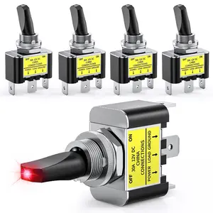 Nilight 5PCS LED Toggle Switch ON Off 12V 30A Red LED Lighted Metal Switches Heavy Duty SPST 3 Pin Rocker 12mm Mounting Hole for Automotive Cars Trucks Boats Racing Car