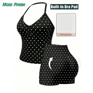 Fashionable Sports Set for Fitness Enthusiasts, Polka Dot Print Halter Top and Shorts, Summer Gym Yoga Running