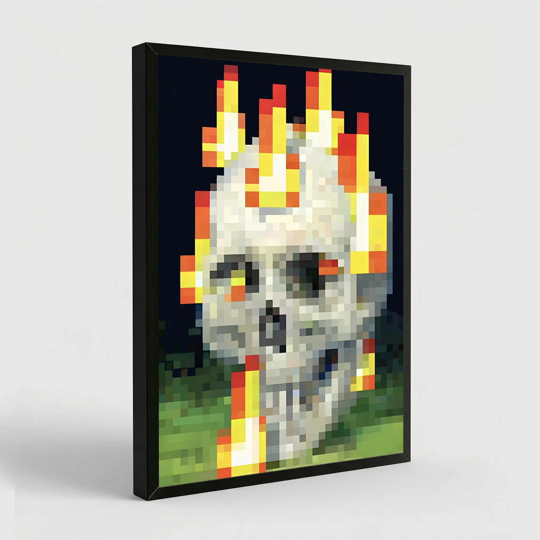 Vivid Pixel Skull Flame Canvas Poster Retro 8-Bit Video Game Style Wall Art for Living Room Bedroom Bathroom Decor Machine-Printed Home Decoration Ornaments Artistic Eco-Friendly Materials Fade-Resistant Waterproof UV-Protected Vibrant Colors