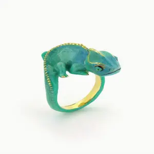 Unique Cute Jewelry Luxury Gifts Fashion graceful band Party Birthday Blue Enamel Halloween Creative Girl Animal Jewelry band Chameleon Men For Jewelry ladies Gift resizable