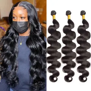 Human Hair Bundles Body Wave Hair Extensions 12A Natural Remy Hair Weaving Bundles 100% Unprocessed Human Hair Weft Sew In Natural Wavy Hair Bundles Natural Black