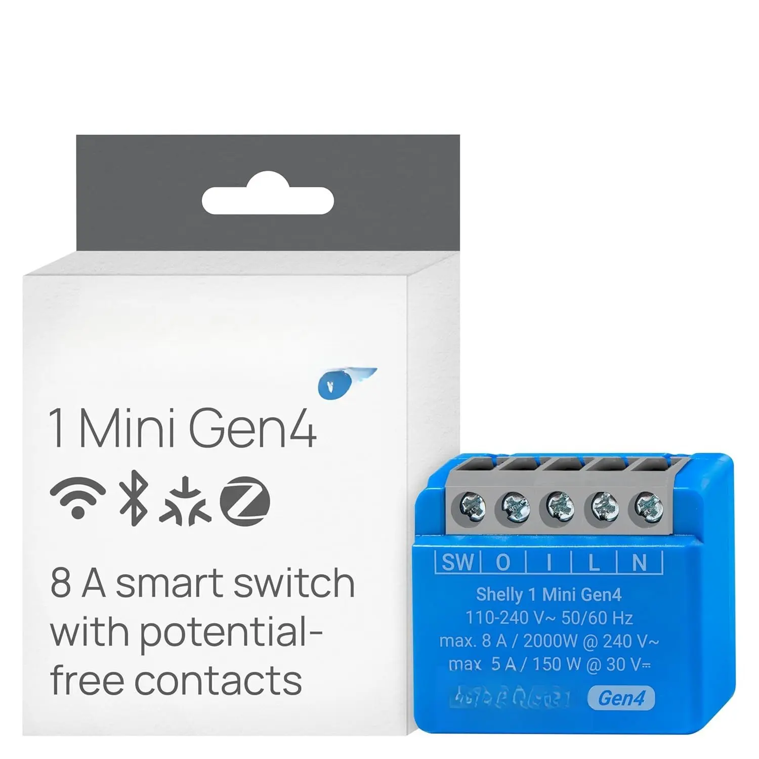 1 Mini Gen4 | , Zigbee & Matter  Relay  with Dry Contacts, 1- 8A |  Automation | Alexa, SmartThings,  ,  HomeKit Compatible | Garage Door Opener