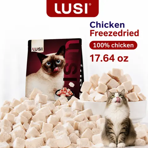 Lusi Premium Natural Freeze-Dried Chicken Chunk Cat Food & Treat, 17.64 oz Single Item, High-Quality Chunked Form, Supports Feline Feeding Needs for All-Age Cats