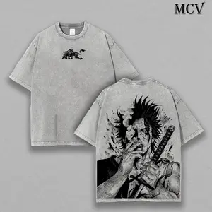 Yami Sukehiro x Black Bulls Black Clover Anime Double Printed Vintage Washed Tee Unisex Oversize Heavyweight Cotton T-shirt for Anime Fans and Love.