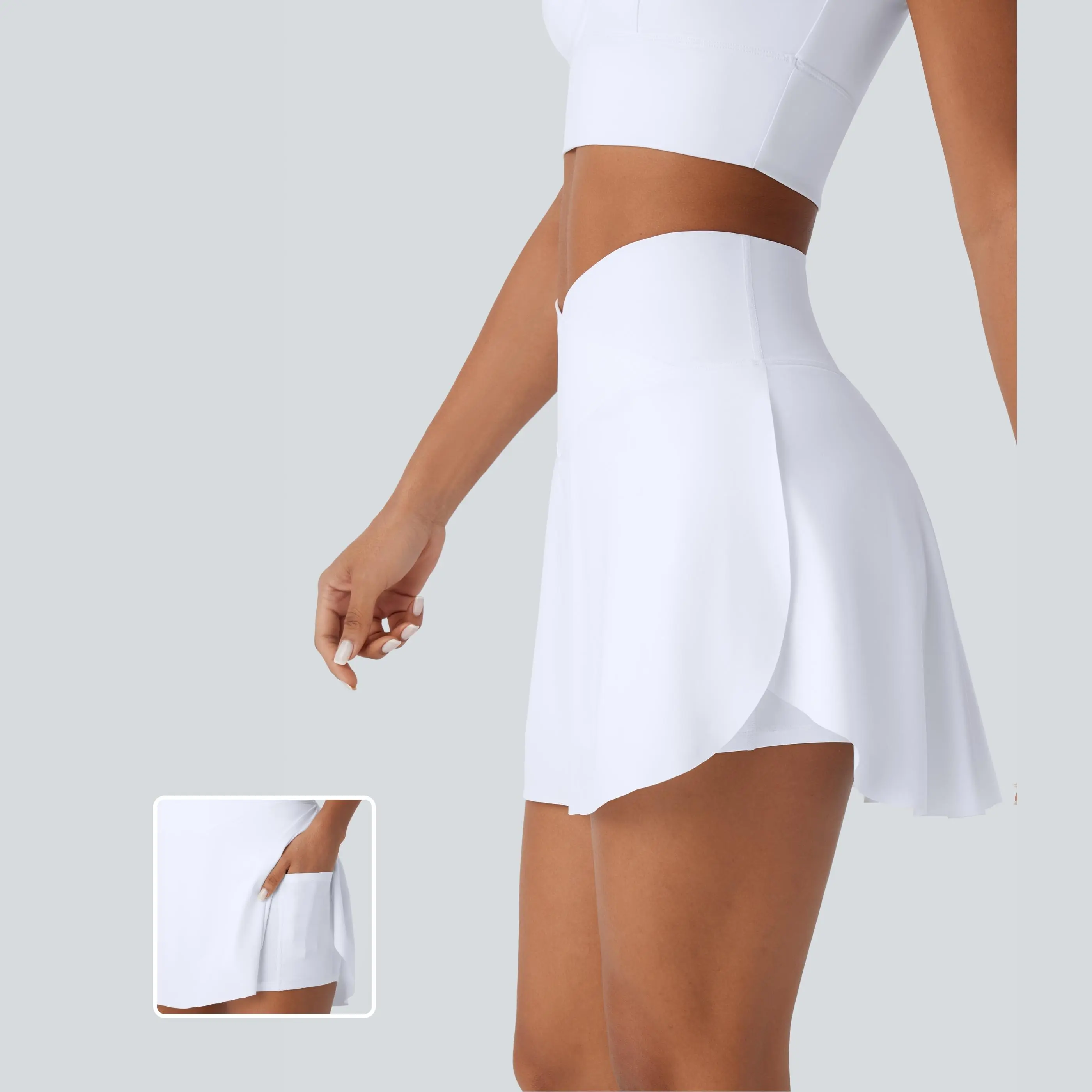 Halara High Waisted Crossover 2-in-1 Side Pocket InstantCool Quick Dry Mini Resort Skirt
