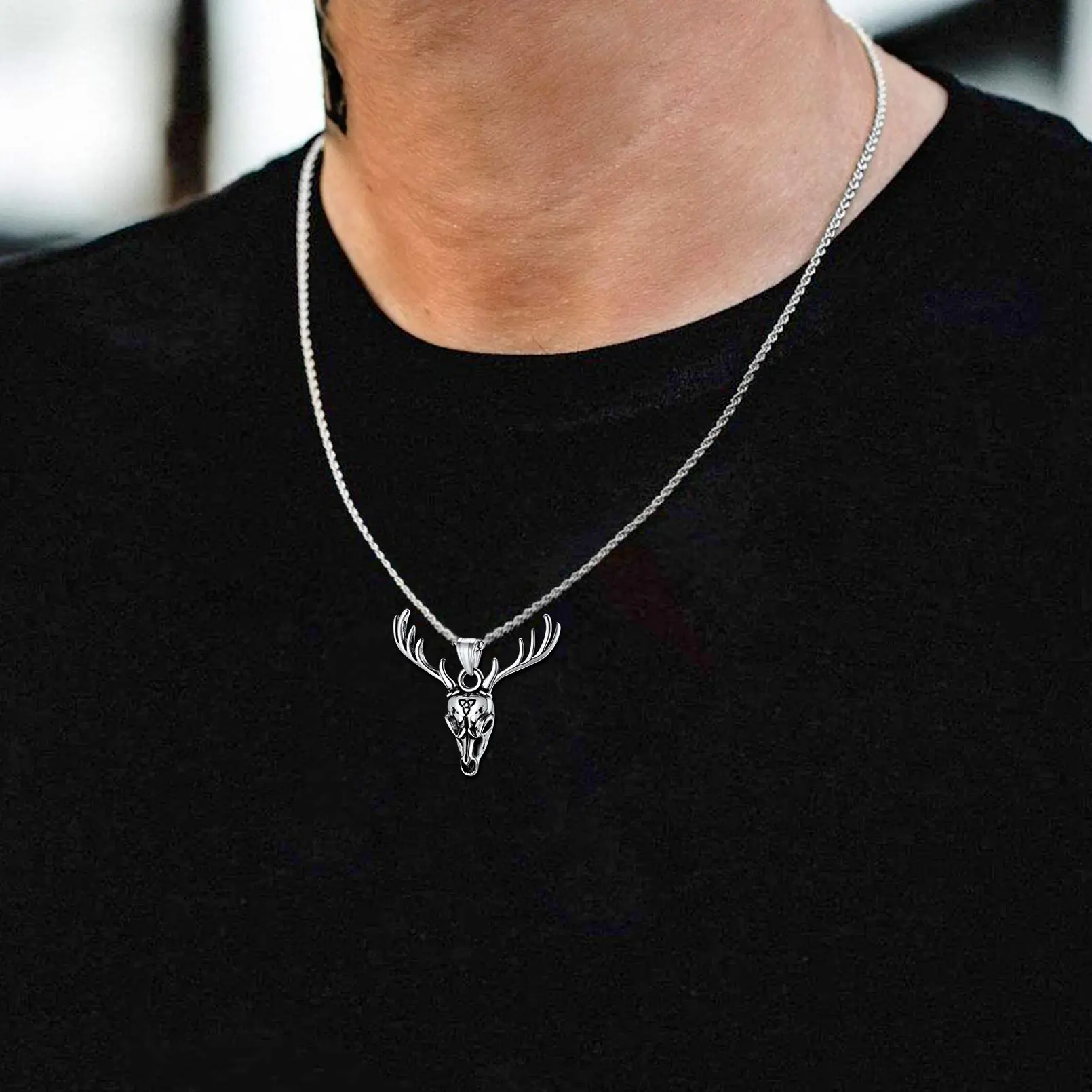 FaithHeart Viking Deer Necklace in Stainless Steel, Celtic Knot Pendant for Men Women, Norse Myth Jewelry for Enduring Faith, Friendship, Eternity