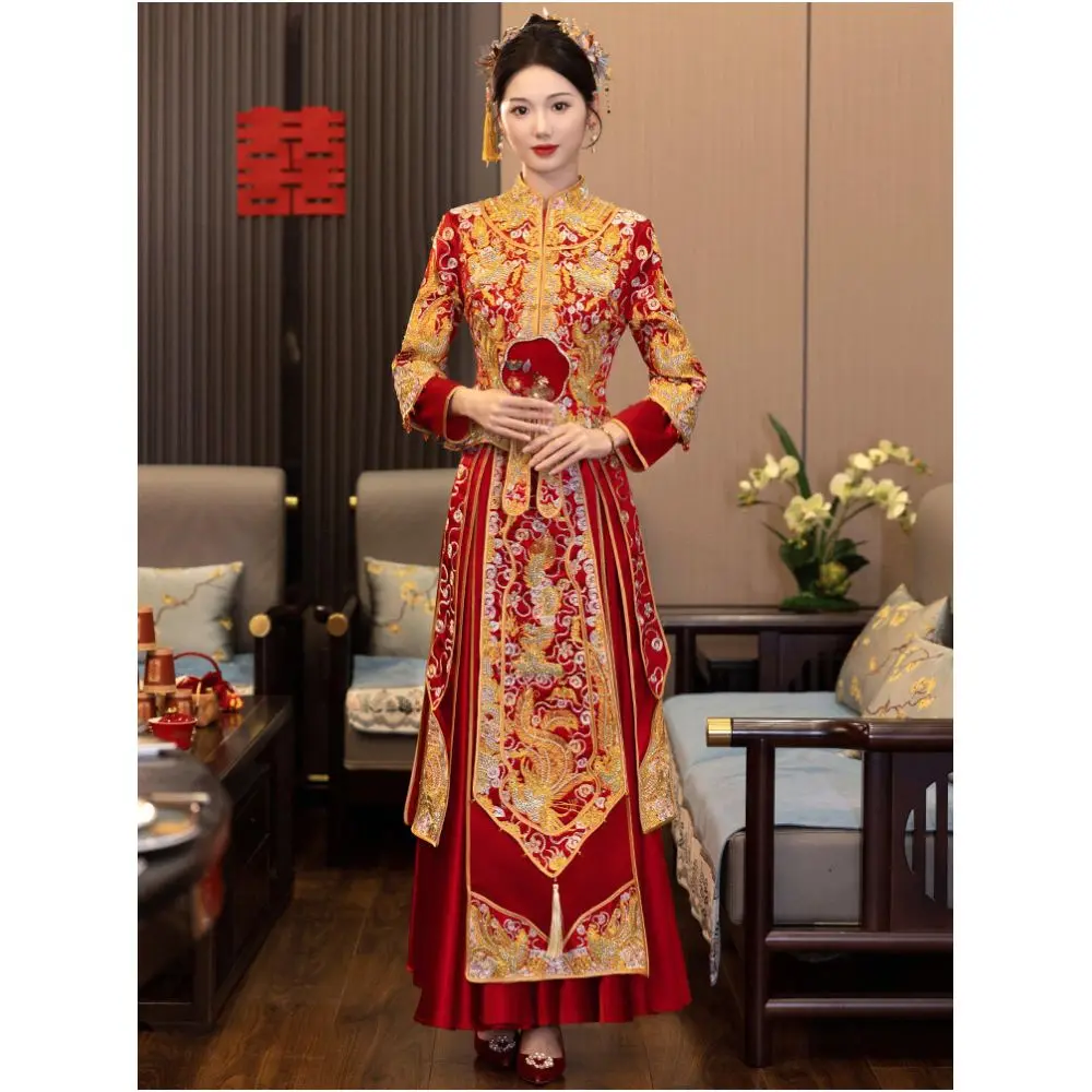 Golden Phoenix Embroidered Bridal Set | Neo-Oriental Wedding Gown