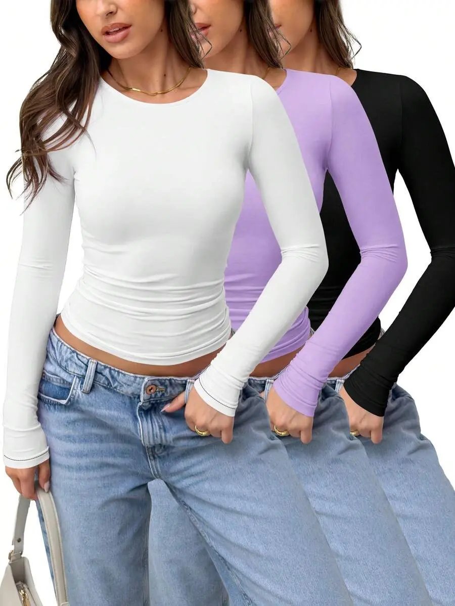3 Pack Womens Crop Workout Tops Women Pack Summer Gym Athletic Compression Undershirts Cute Tight Basic Tops Tee