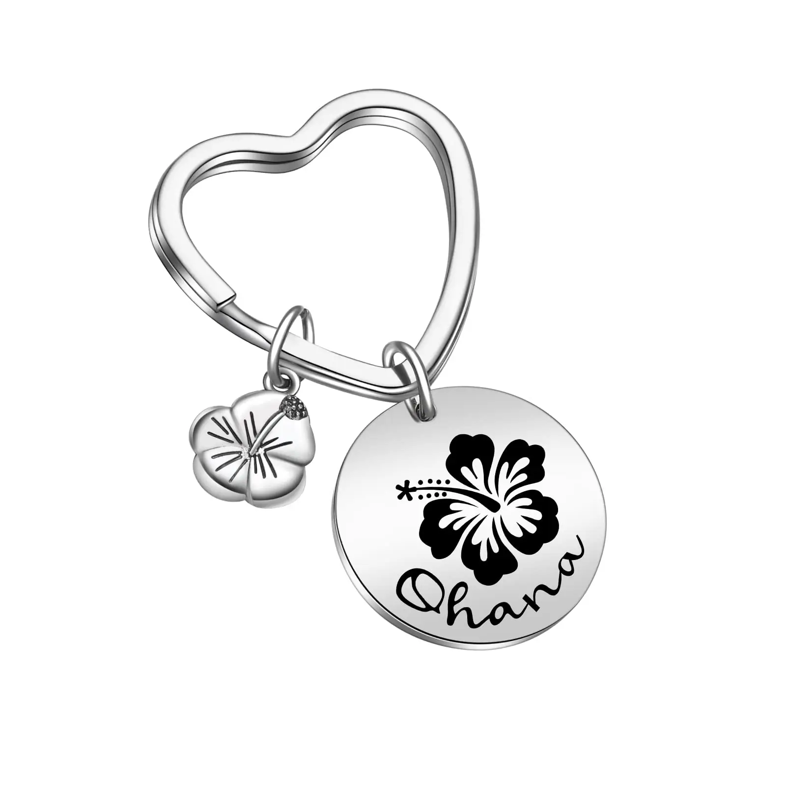 Ohana Keychain - Hibiscus Hawaiian Gifts Flower Hawaii Souvenirs Adoption Day Gift For Family Birthday  Christmas Graduation Keyring