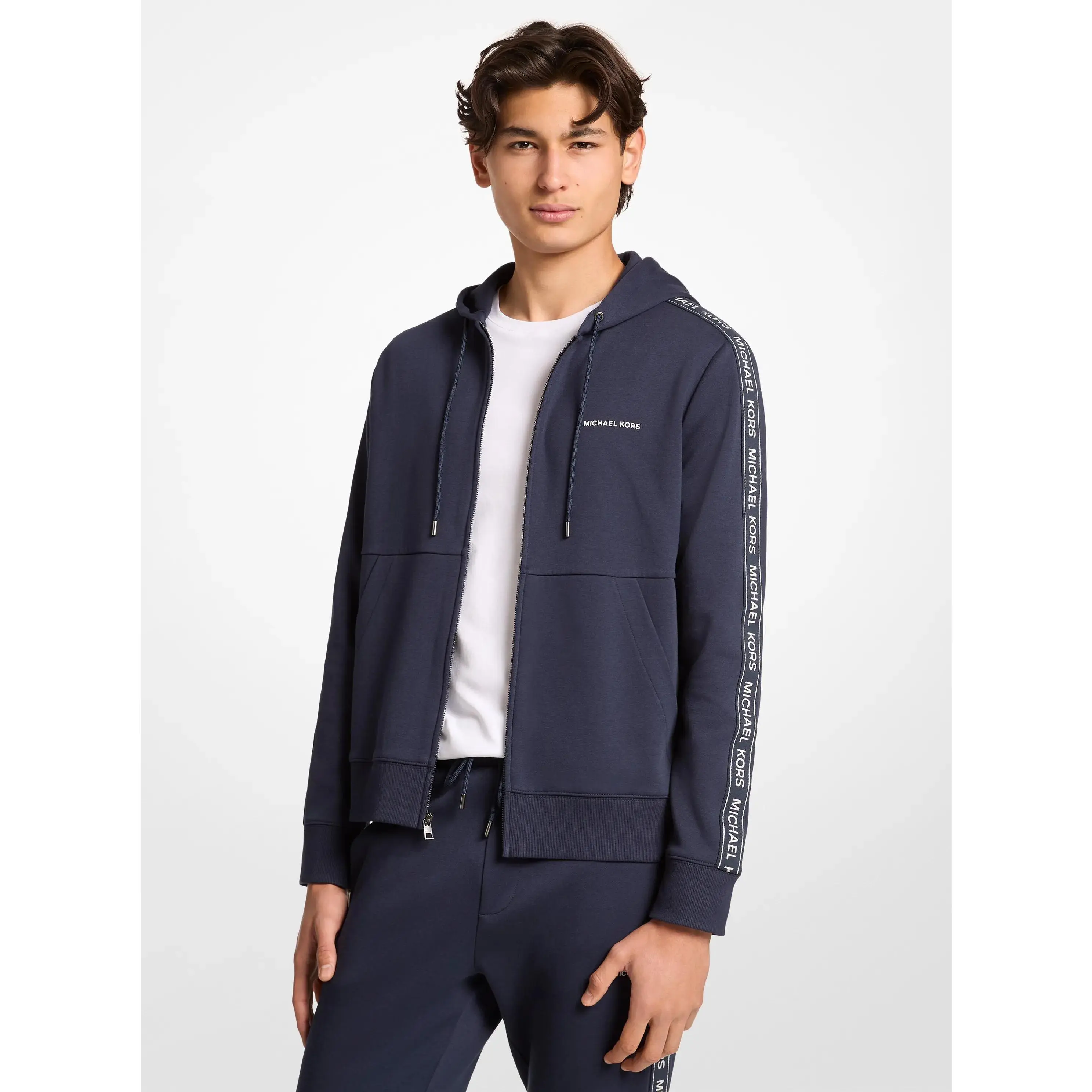 Logo Tape Cotton Blend Zip-Up Hoodie