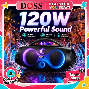 DOSS Extreme Boom Pro D200 Portable Bluetooth Bass Speaker - 240W Peak Audio, 24H Playtime, BT5.4 Stereo Pairing, Beat-Synced Lights, Rechargeable Power Bank, IPX6 Weatherproof, Mobile-Compatible Outdoor Rechargeable Speaker for Camping, Father's Day Gift