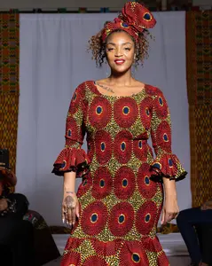 Radiant Red and Gold Ankara Dress with Matching HeadWrap