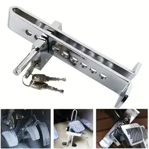 Car Brake Pedal Lock, Stainless Steel Anti Theft Car Device with 3 Keys, Adjustable 9 Hole Car Security Lock, Vehicle Hardware Accessories