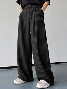 INCERUN Men's Striped Lightweight Micro Flare Long Pants, Ideal for Summer Daily Wear, Comfortable and Stylish Casual Bottoms, Casual Loungewear Pants