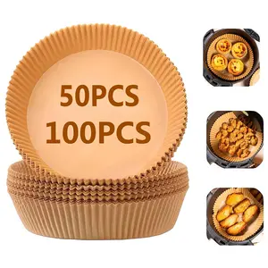 Disposable Air Fryer Paper Liner, 50pcs/100pcs Non-Stick Round Baking Paper Trays, Waterproof Oil-Proof Air Fryer Parchment Paper for Baking Roasting, Microwave Oven Liner, Easy to Clean, Baking Supplies, Home Kitchen Food Essentials