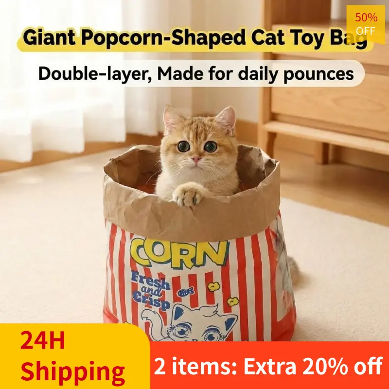 Cute Large Kraft Paper Cat Hideout Toy - Double-Layer Crinkle Bag for Hide & Seek & Play Tunnel & Cat Bed, Puzzle & Relaxation,Cat Toys,Best Cat Gift Ever(size:29.53*13.78inch)