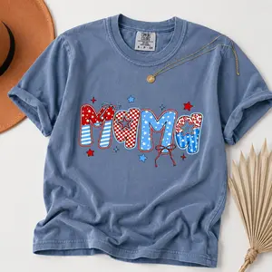 Comfort Colors Patriotic Mama Shirt, Checkered USA Mom Tee, Retro American Mom Top, Summer Holiday Shirt, Vintage Style Graphic Tee - TrendWear USA