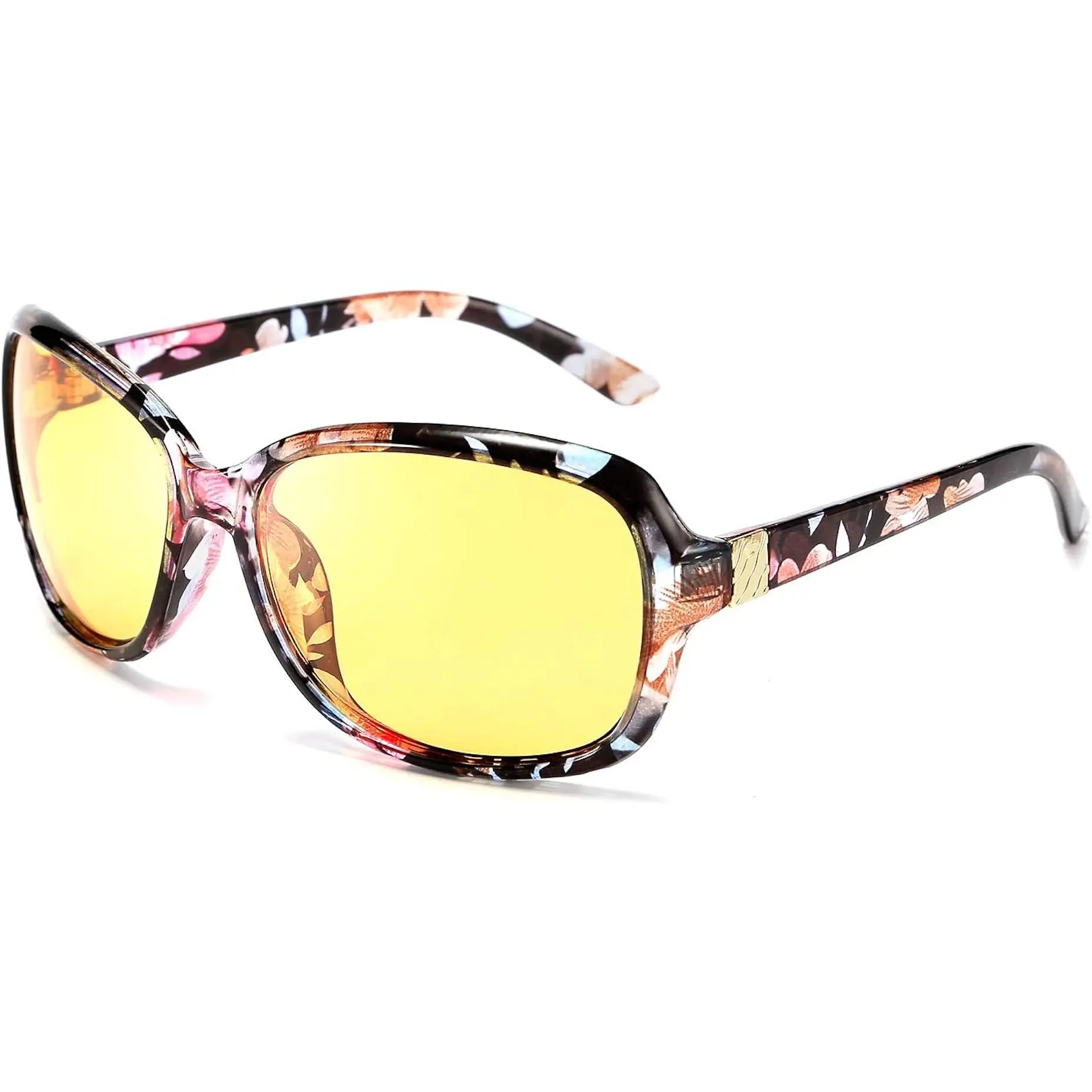 FEISEDY Classic Female Yellow Lens Sunglasses, Wrap-Around Driving Glasses for Foggy Conditions, Anti-Glare, Enhance Contrast, B2548