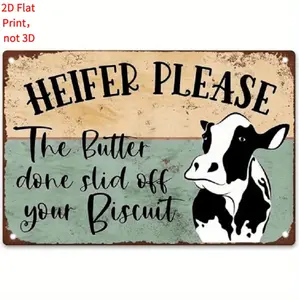 Rustic Metal Tin Plate Wall Decor Featuring a Charming Cow Design Perfect for Home Cafe Bar or Restaurant Decoration