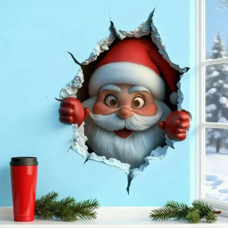Funny Christmas Character Wall Sticker(3PCS)– Self-Adhesive Waterproof Holiday Decoration, Easy to Apply