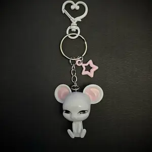 Mullo! Mouse Character Keychain with Clip - White Design, Pink Star Detail, Includes Clip Attachment, Customizable Keychain Options Available
