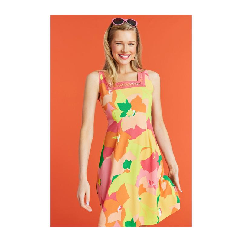 Isaac Mizrahi Live! Petite Printed Pebble Knit Square Neck Dress