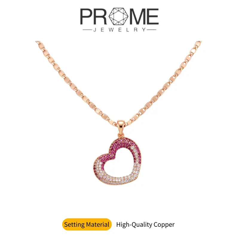 (CN087) Women's 5A Cubic Zirconia Gradient Heart Shape Necklace, Copper Base Layered Stone Jewellery Pendant, 18in (45cm) Elegant Accessory for Casual Outfits Women, Daily Wear, Birthday Gifting