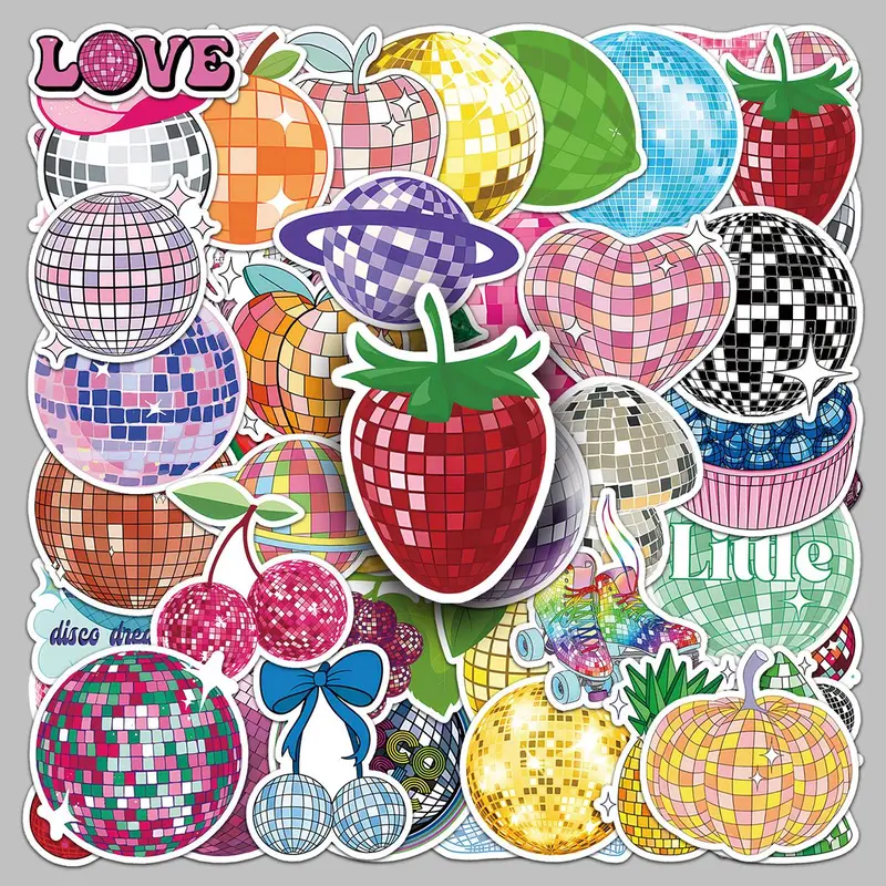Disco Ball Pattern Sticker, 50pcs/set Creative Cartoon Sticker, DIY Decorative Sticker for Phone Case, Cellphone, Smartphone, Skateboard, Refrigerator, Water Bottle