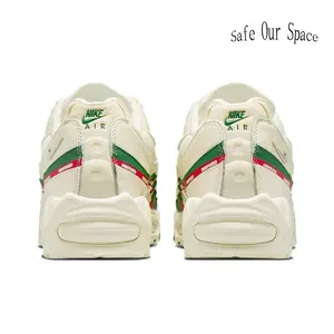 Ultra Light Breathable Striped Grid Woven Mesh Athletic Sneakers Cream Red Green Tri-Tone Non Marking Gum Rubber Outsole For City Daily Walking & Weekend Casual Errands