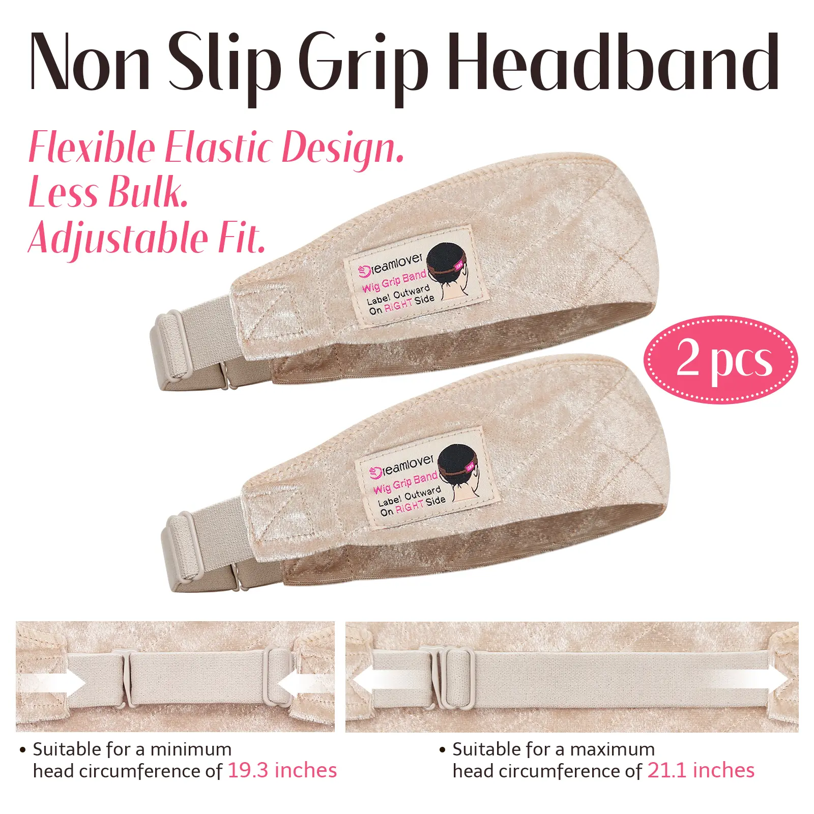 Dreamlover Adjustable Elastic Strap Wig Grip Band for Women, Non-Slip Velvet Headband for Wigs & Hijabs, Comfortable Breathable Hair Grip for Secure Hold