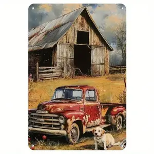 Heavy Duty 8x12 Inch Vintage Truck and Dog Metal Tin Sign Rustic Farmhouse Wall Decor for Garage Man Cave Pub Retro Kitchen Cafe