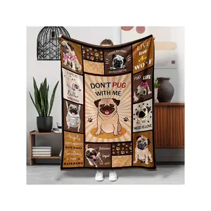1pc Pug-Themed Blanket Featuring Multiple Pug Images With Fun Text Like DON'PUG With ME And I LOVE MY PUG! , Pug Lovers - Flannel Throw