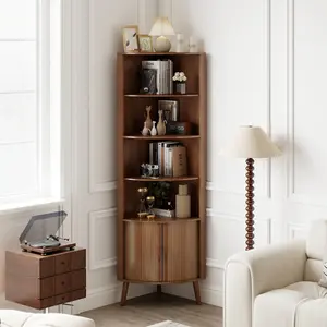 Corner Cabinet, 66.73'' Tall Modern Corner Bathroom Storage Cabinet with 2 Fluted Doors and Shelves, Home Space Saver for Kitchen, Living Room, Study Room(66.73''H)