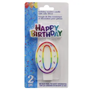 Number 0 Birthday Candles with Cake Decor, 2-pc.