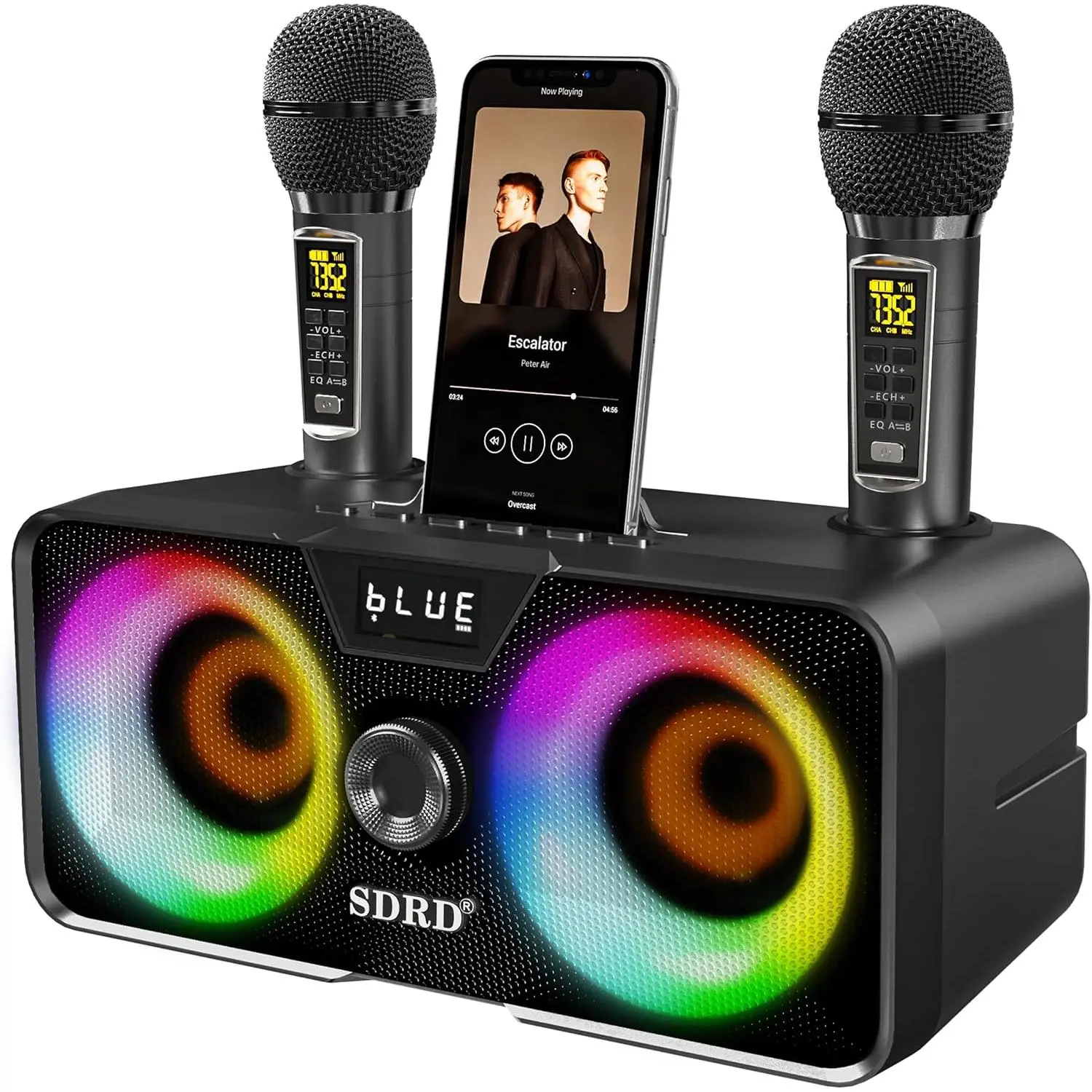 Karaoke Machine for Adults and  with 2 UHF  Microphones,Portable  Speaker PA Speaker System with LED Party Lights for  Party, Picnic,,Outdoor/Indoor/Birthday Gifts