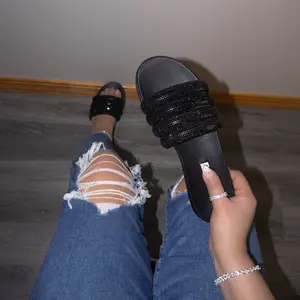 Kilter - [WIDE FIT] Embellished Strap Slip-On Sandals, Open Round Toe, Stylish & Effortless for Casual Summer Looks