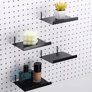 Coume 4 Pack Pegboard Shelves Wall Organizer Peg Board Shelf Brackets Steel Tray Pegboard Accessories Organizing Tools for Craft Room Home Garage Nursery Workbench Kitchen, Black, 5.91 X 4.72 Inch