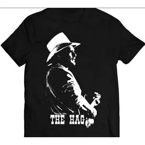 Men's Classic Decorative Short-Sleeve Graphic T-Shirt - Unisex Merle Haggard Print, Vintage Hag Outlaw Country Music Themed Cotton Sporty Top