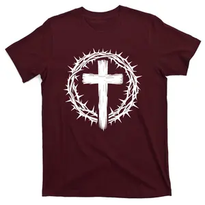 Wooden Cross Crown of Thorns Christian Catholic Jesus Christ God Lord King of Kings T-Shirt